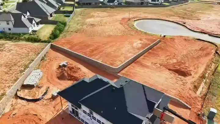 Drone flyover of a new construction retaining wall project